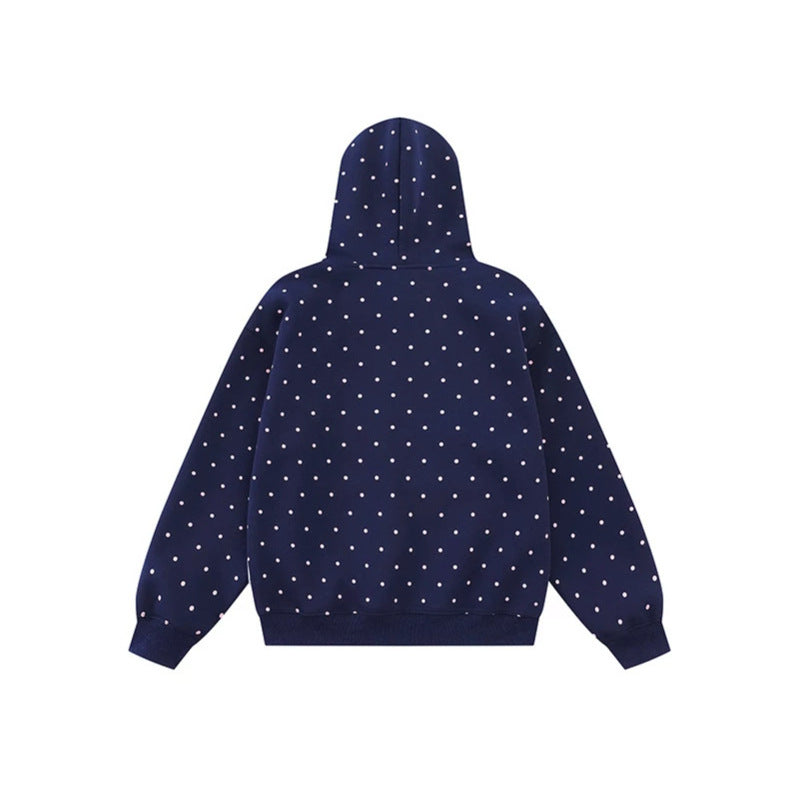 Damen Kapuzenpullover mit Knopf‑Sternapplikation, Polka‑Dot‑Allover und Kängurutasche Shop Nory