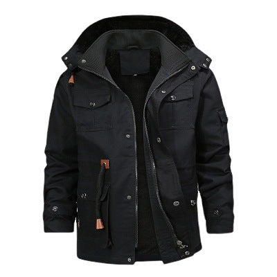 Herren robuster Canvas-Fieldparka mit Teddyfleece-Innenfutter, Kapuze und Multifunktions-Taschen Shop Nory