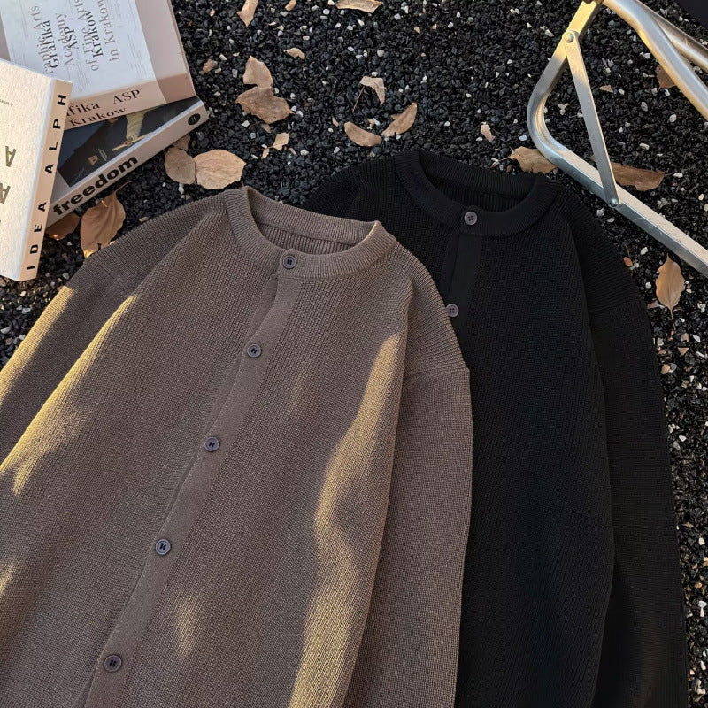 Unisex Grobgestrickte Oversize-Cardigan mit Rundhalsausschnitt und durchgehender Knopfleiste Shop Nory