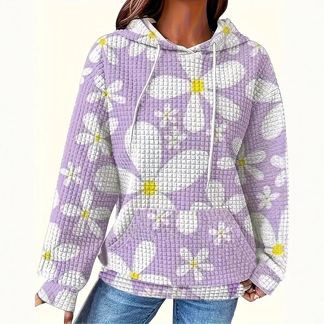 Damen lockerer Kapuzenpullover mit farbenfrohem Blumendesign