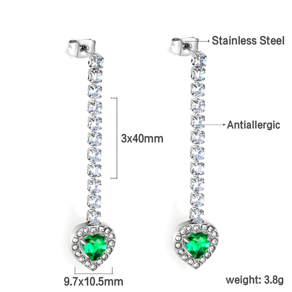 Damen Hängende Ohrstecker mit funkelnden Zirkonia und grünem Kristallanhänger Shop Nory