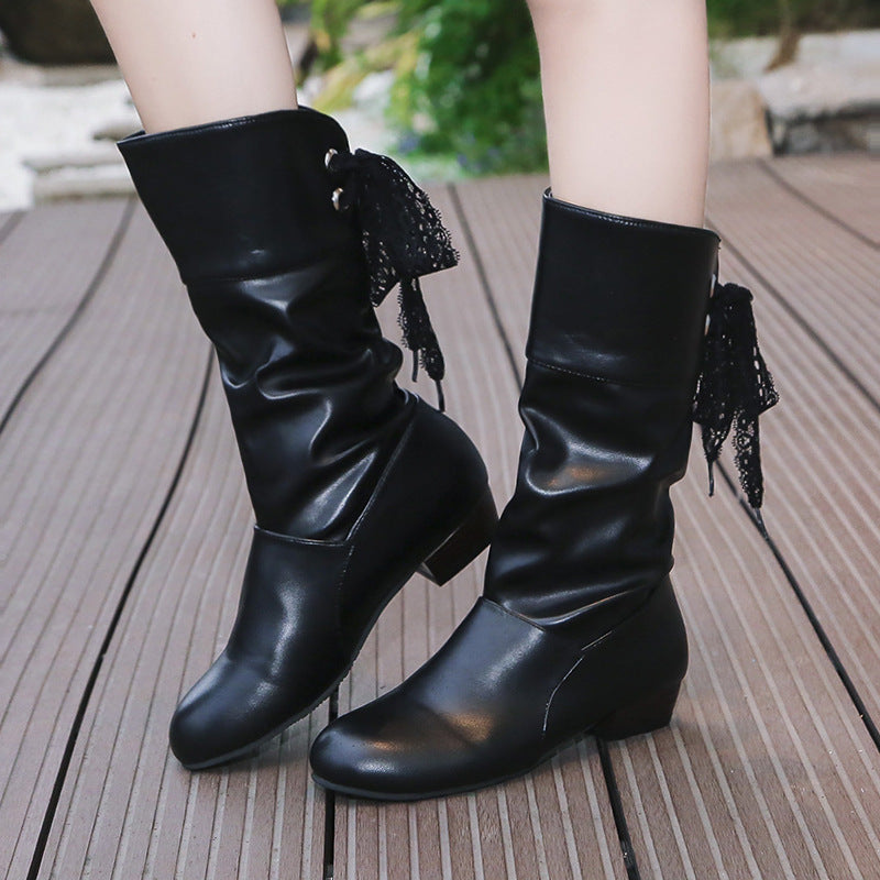 Damen Raffinierte Stiefel mit mittelhohem Schaft, weicher Raffung und dekorativer Schleifenbindung Shop Nory