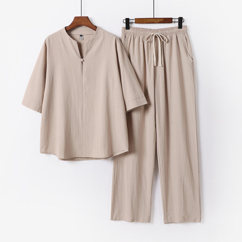 Unisex Lockeres Lounge-Set mit Stehkragen-Halbarmshirt und Elastischer Bundhose Shop Nory