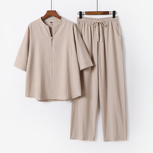 Unisex Lockeres Lounge-Set mit Stehkragen-Halbarmshirt und Elastischer Bundhose Shop Nory