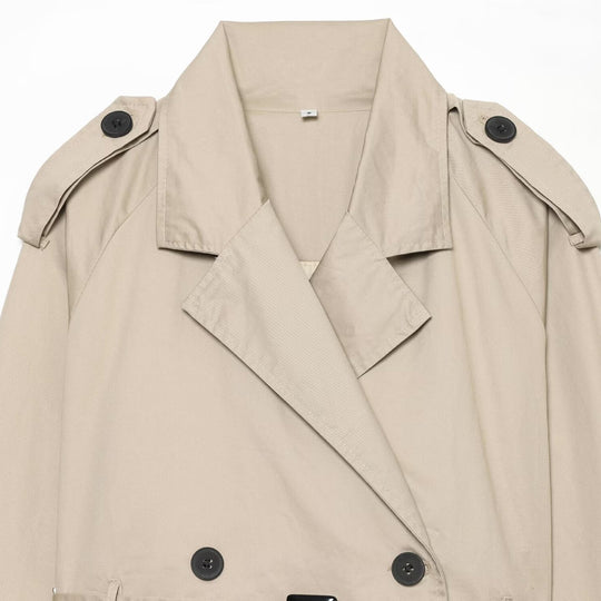 Damen Kurzblouson-Trench mit doppelreihiger Knopfleiste, Schulterpatten und Taillengürtel Shop Nory