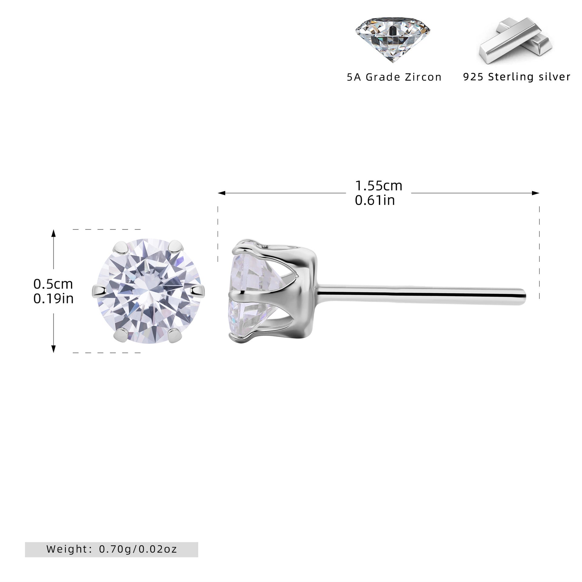 Damen Ohrstecker mit funkelnden 5A Zirkonsteinen aus hochwertigem 925 Sterling Silber Shop Nory
