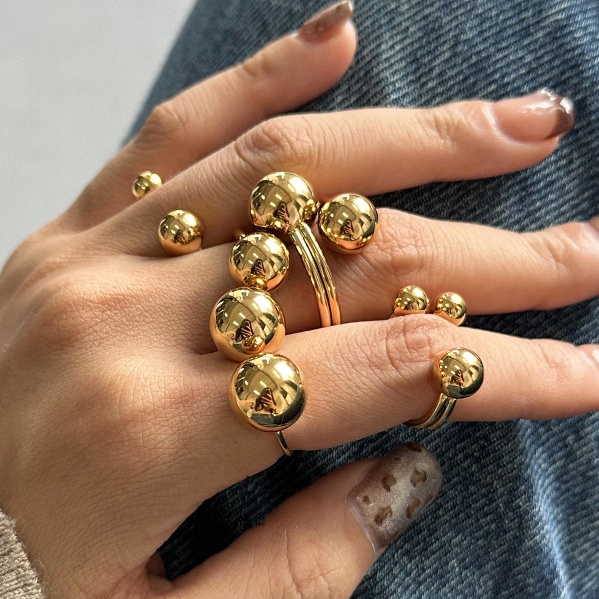 Damen Offener Ring mit elegantem Doppel-Kugel-Design Shop Nory