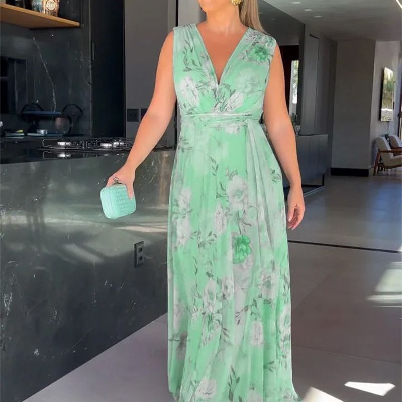 Damen Maxikleid mit fließendem Schnitt und eleganten Rüschendetails