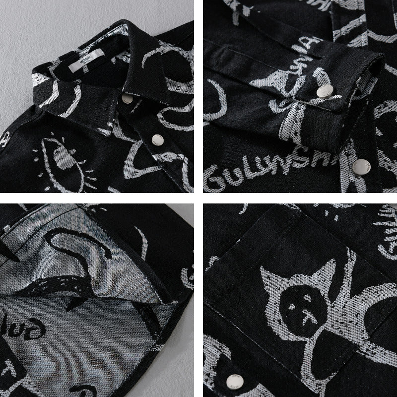 Herren Overshirt mit grafischem Doodle‑Print, Druckknopfverschluss und Brusttasche Shop Nory