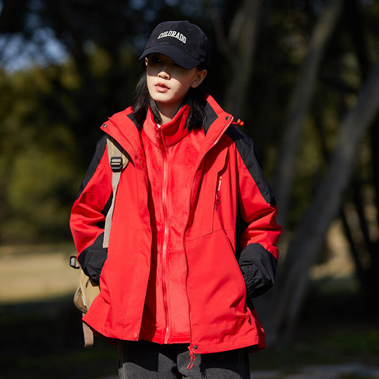 Damen zweilagige wasserabweisende Outdoorjacke mit Kapuze, Taillenregulierung und Kontrastbesätzen Shop Nory