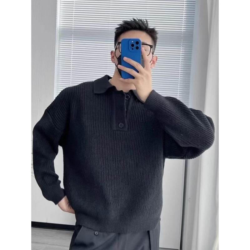 Herren Feinstrick-Polo-Pullover mit Halbschlupf‑Knopfleiste, Rippstruktur und Seitenschlitzen Shop Nory