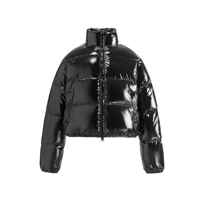 Damen Kurz geschnittene glänzende Steppjacke im Cropped‑Fit mit hohem Stehkragen Shop Nory