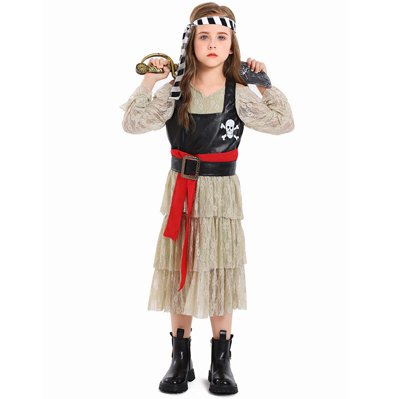 Mädchen Piratinnenkostüm mit herzförmigen Details und verziertem Hut Shop Nory