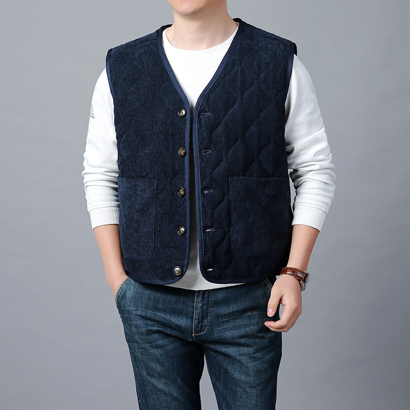 Herren Cord-Quiltweste mit V-Ausschnitt, wattierter Steppstruktur und aufgesetzten Taschen Shop Nory