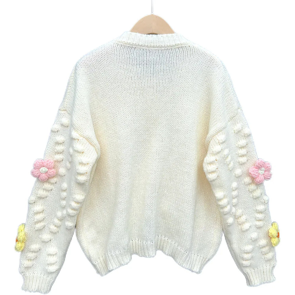 Damen Verspielter Strickpullover mit floralen Applikationen