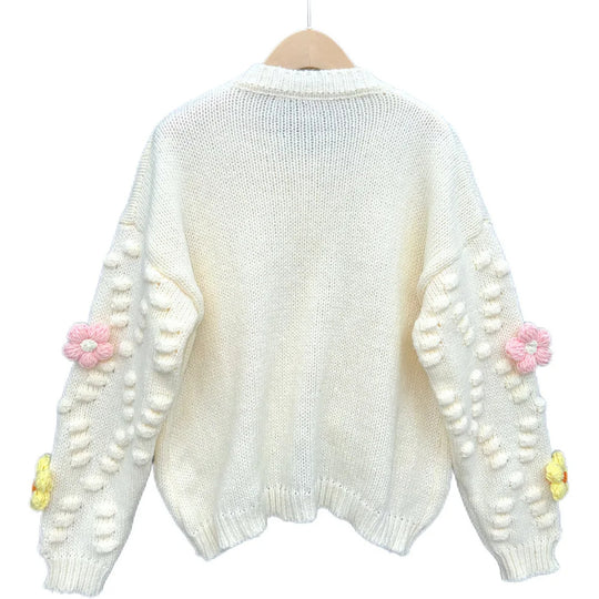 Damen Verspielter Strickpullover mit floralen Applikationen