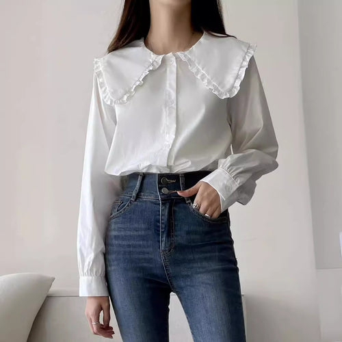 Damen Bluse mit übergroßem Rüschenkragen und fein gearbeitetem Tailoring Shop Nory