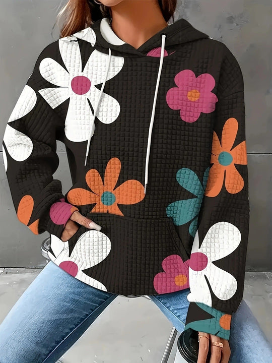 Damen lockerer Kapuzenpullover mit farbenfrohem Blumendesign
