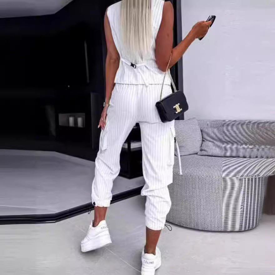 Damen elegantes Anzug-Set mit gestreiftem Design und lässigem Schnitt