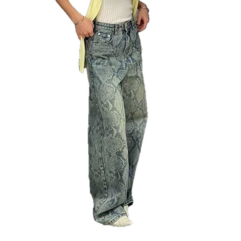 Damen nan hochgeschnittene Jeans mit Schlangenprint, weitem Bein und geradem Schnitt Shop Nory
