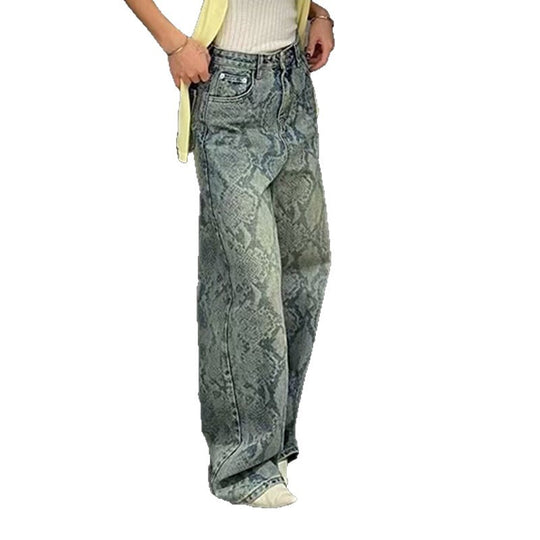 Damen nan hochgeschnittene Jeans mit Schlangenprint, weitem Bein und geradem Schnitt Shop Nory