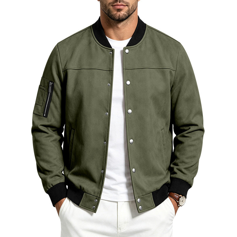 Herren Veloursleder‑Optik Bomberjacke mit Druckknopfleiste, Ärmeltasche und Rippbündchen Shop Nory