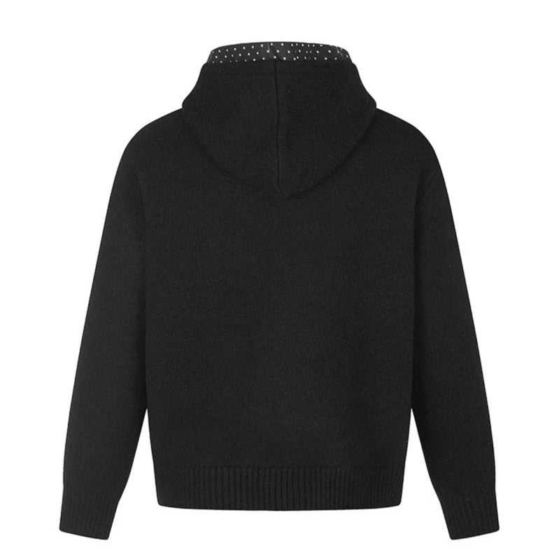 Damen Zip-Kapuzen-Strickjacke mit gepunkteter Kapuzenfütterung und Sternchen-Stickerei Shop Nory