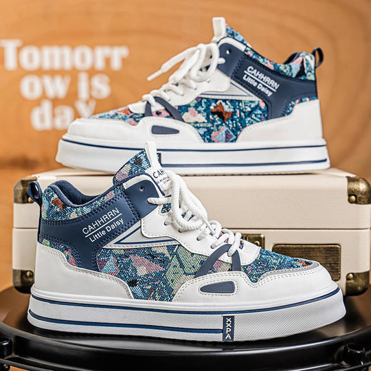 Damen modische High-Top Plateausneaker mit gewebtem Gobelinmuster, gepolstertem Knöchelkragen und dämpfender EVA-Sohle Shop Nory