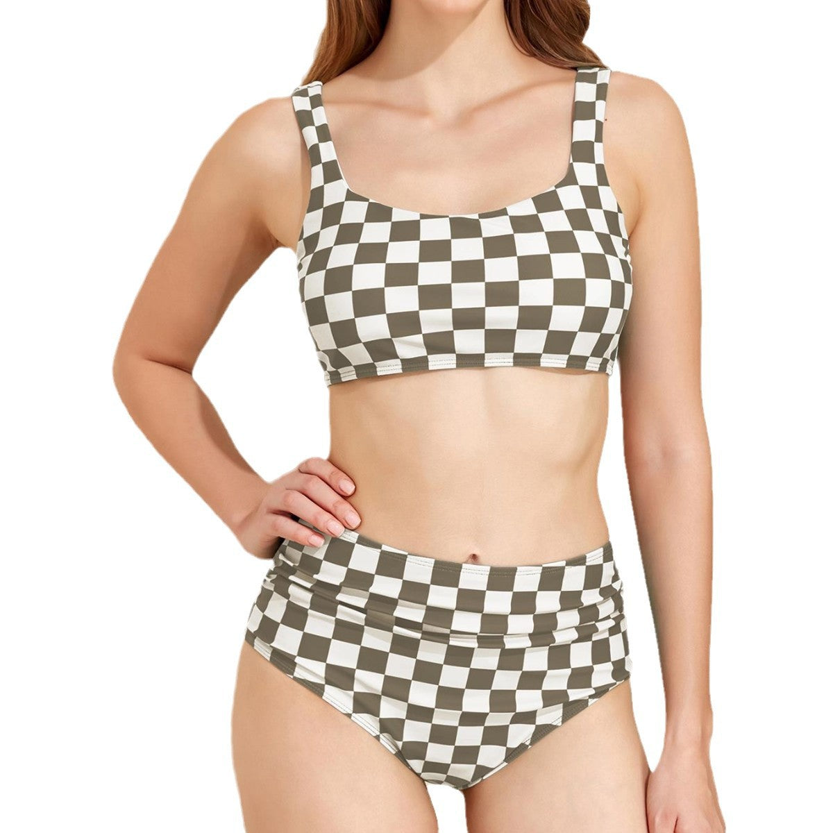 Damen Hochtailliertes Bikini-Set mit checkermuster