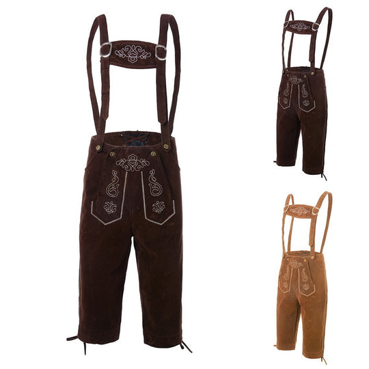 Herren nan traditionelle Wildleder Lederhose mit bestickten Trägern und Kniebund Shop Nory