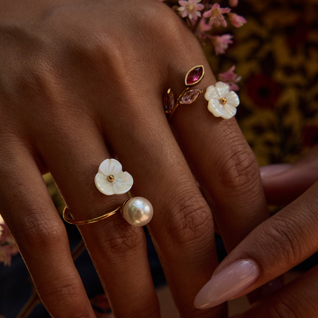 Damen Offener Ring mit floralem Design und verstellbarer Größe Shop Nory