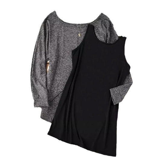 Damen Lässiger schulterfreier Feinstrickpullover mit Lagenoptik und asymmetrischem Saum Shop Nory