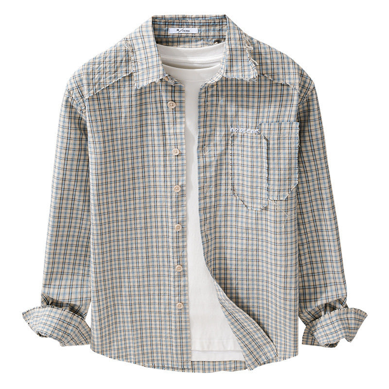 Herren Karo-Overshirt mit fransigem Saum, Brusttasche und Relaxed-Fit Shop Nory