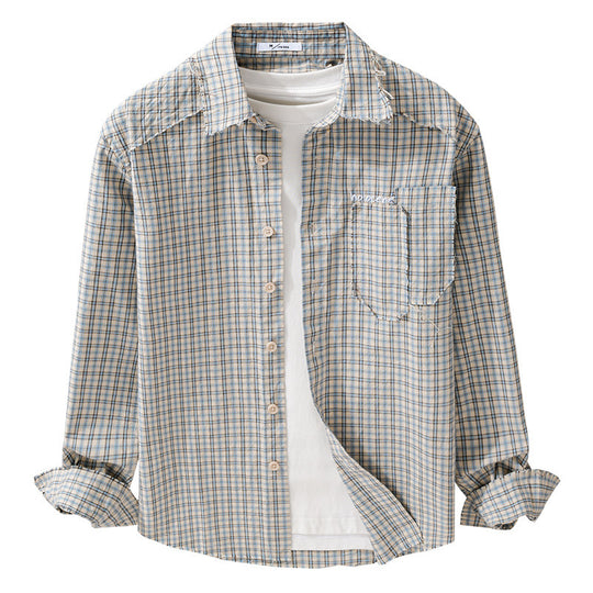 Herren Karo-Overshirt mit fransigem Saum, Brusttasche und Relaxed-Fit Shop Nory