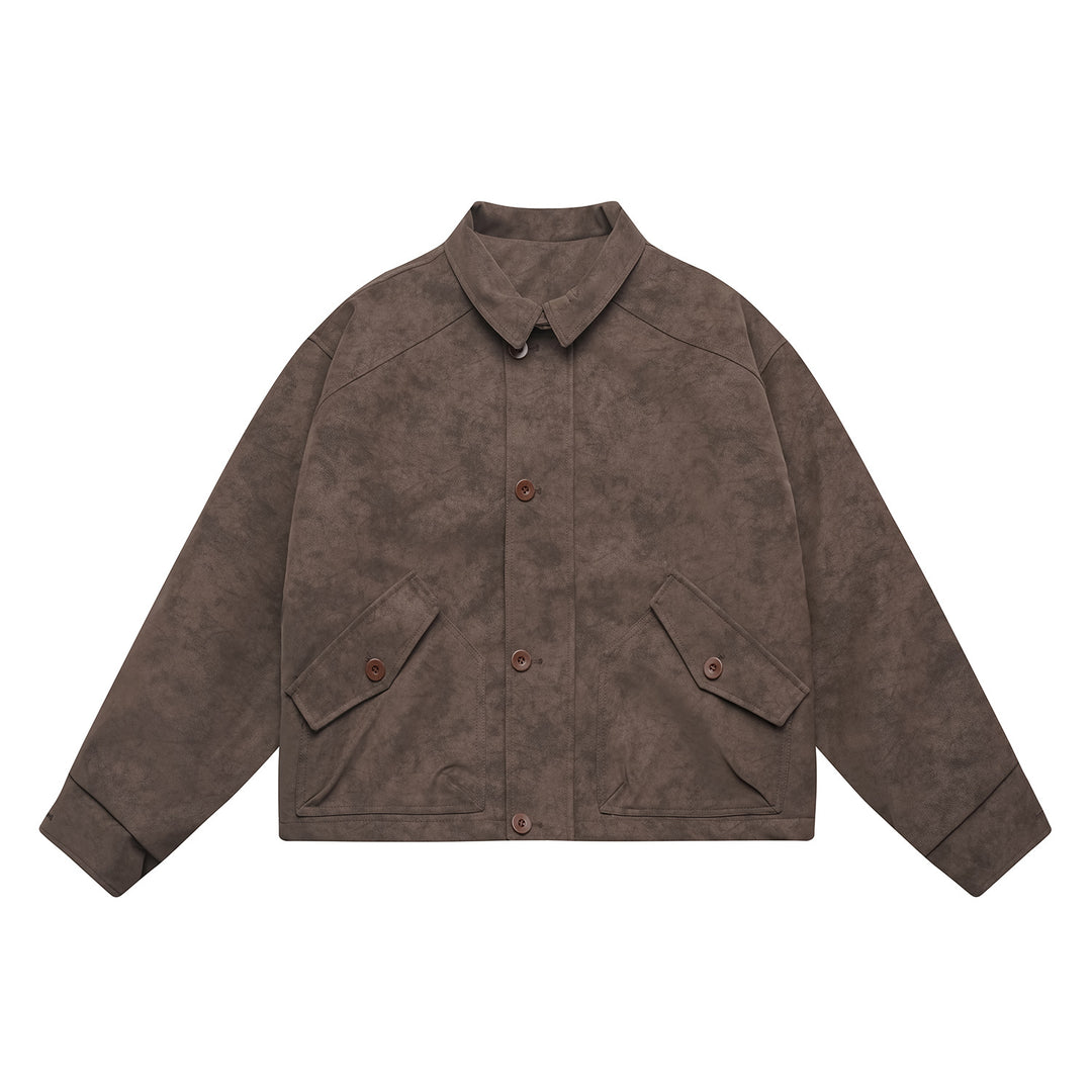 Herren Kurz geschnittener Suede‑Optik Blouson mit aufgesetzten Klappentaschen und Hemdkragen Shop Nory