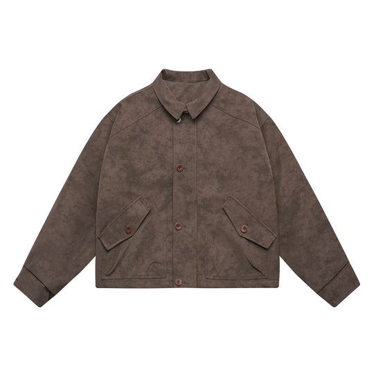 Herren Kurz geschnittener Suede‑Optik Blouson mit aufgesetzten Klappentaschen und Hemdkragen Shop Nory