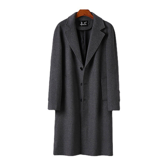 Herren Maxilanger Wollmantel mit cleanem Schnitt, schmalem Revers und innenliegendem Futter Shop Nory