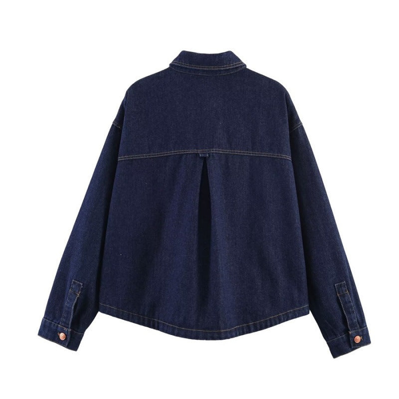 Damen Oversize-Jeansjacke mit kastigem Cropped-Schnitt, aufgesetzten Taschen und Kontrastnähten Shop Nory