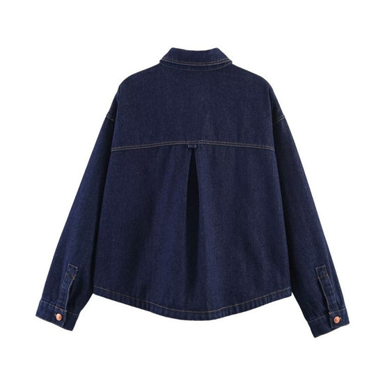 Damen Oversize-Jeansjacke mit kastigem Cropped-Schnitt, aufgesetzten Taschen und Kontrastnähten Shop Nory