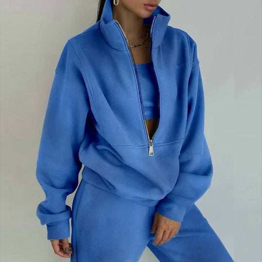 Damen nan kurzes Halbzip-Sweatshirt-und-Jogginghose-Set mit Stehkragen, oversized Schnitt und weichem French-Terry Shop Nory