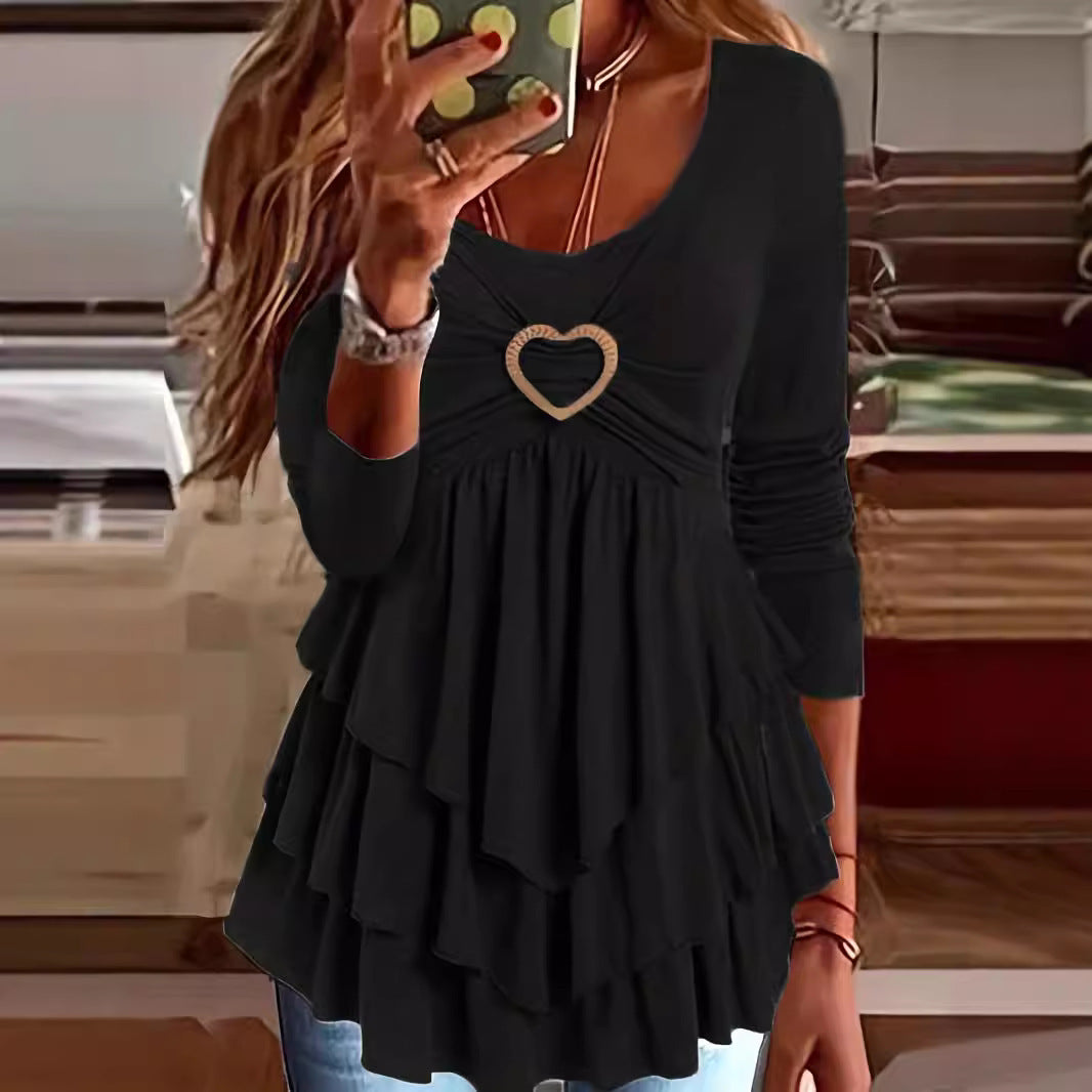 Damen Lagenlook-Tunika mit herzförmiger Zierschnalle und gerafftem Dekolleté Shop Nory