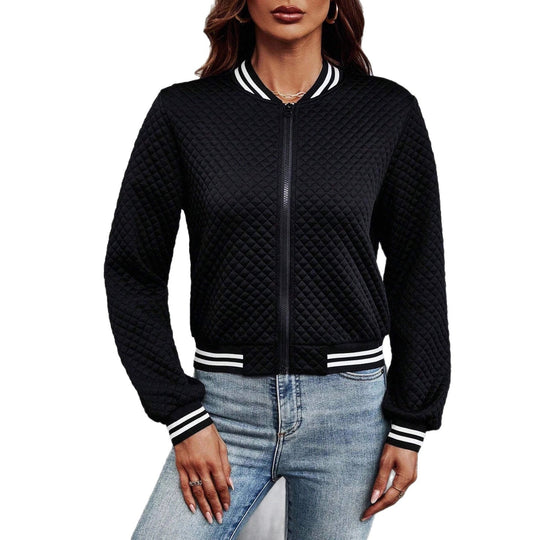 Damen Gepolsterte Bomberjacke mit Rautenstepp, Kontraststreifen und Reißverschluss Shop Nory