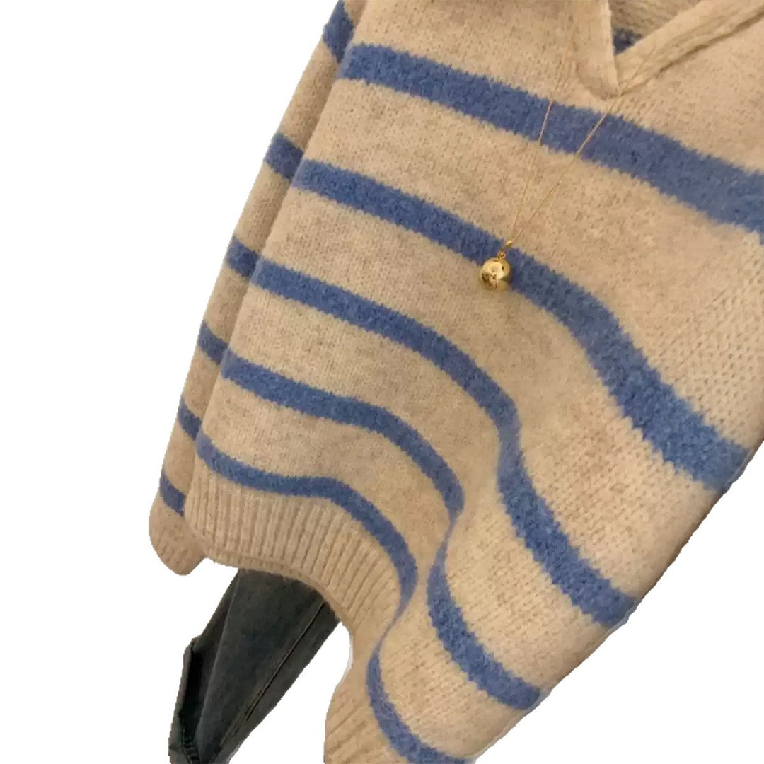 Damen nan kuscheliger Oversize-Strickpullover mit Polokragen und breiten Streifen Shop Nory