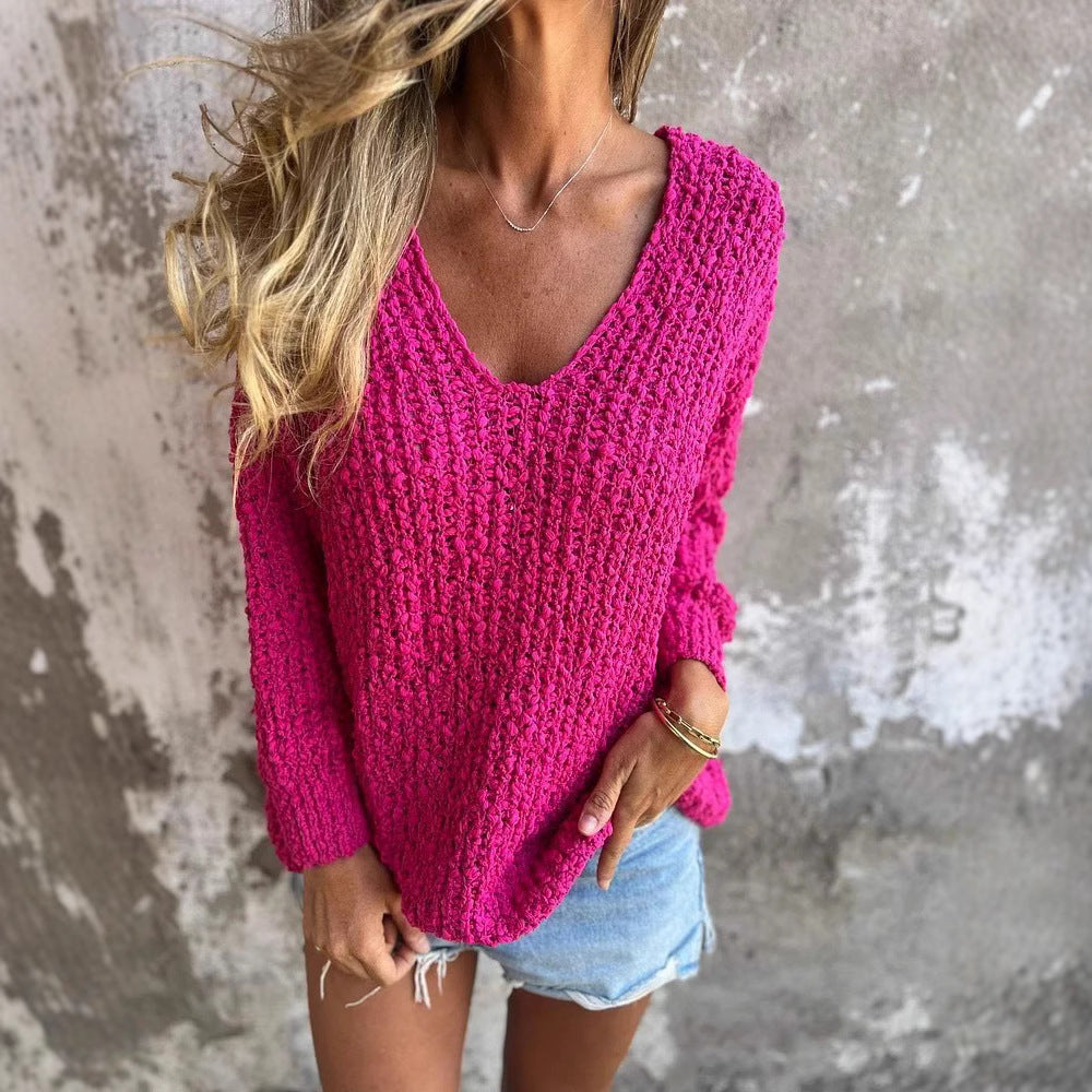 Damen Strickpullover mit V-Ausschnitt und lässigem Schnitt