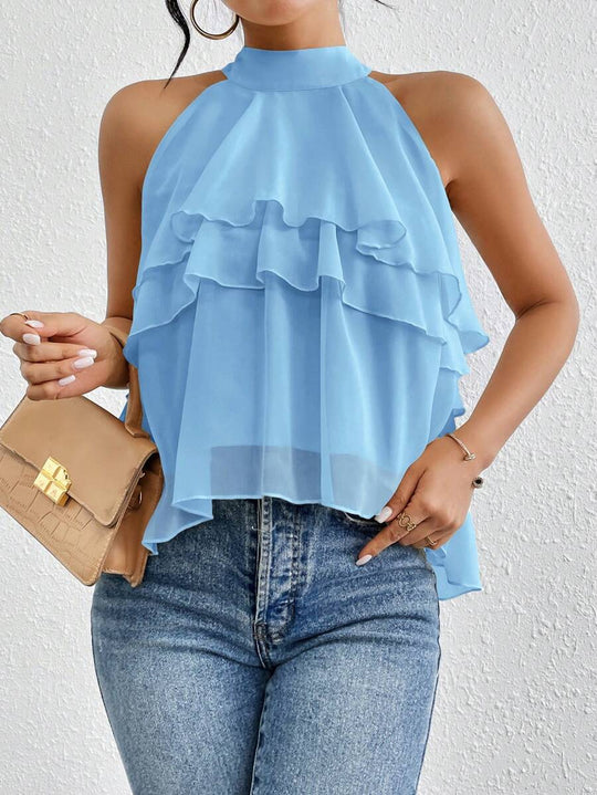 Damen Luftiges Chiffon-Top mit Stehkragen und mehrlagigen Volants Shop Nory