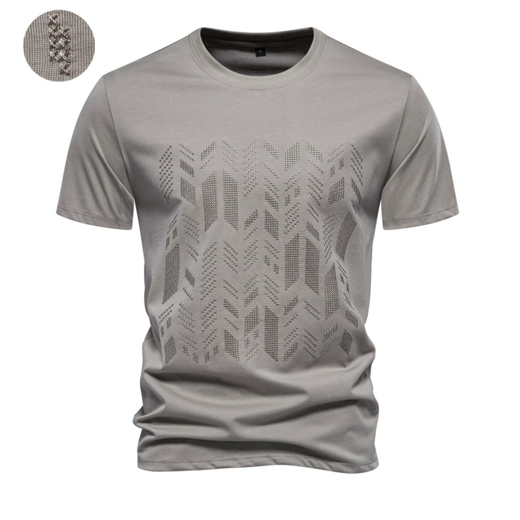 Herren nan Rundhalsshirt aus Baumwollmix mit geometrischer Laserperforation und geradem Schnitt