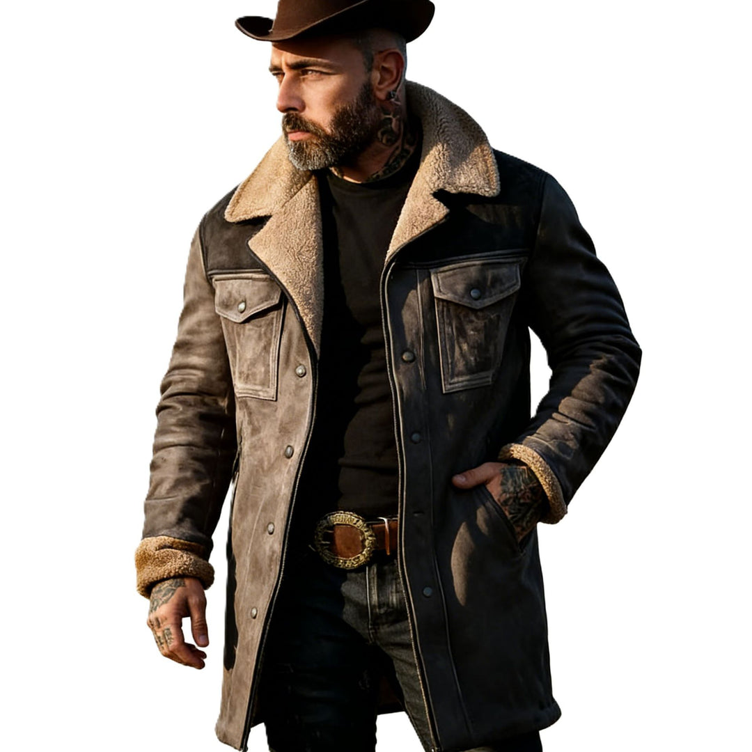 Herren Langer Veloursledermantel mit Teddyfutter und Pattentaschen Shop Nory