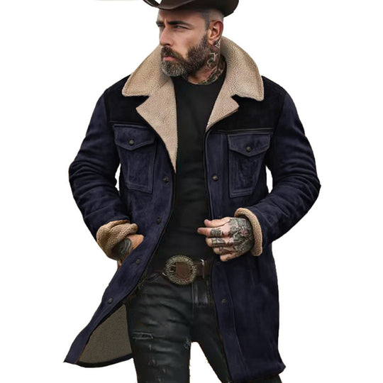Herren Langer Sherpa-Mantel mit Kunstfellfutter und Wildlederoptik Shop Nory