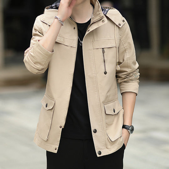 Herren leichter Canvas-Parka im Field-Style mit Kapuze und Multifunktions-Taschen Shop Nory