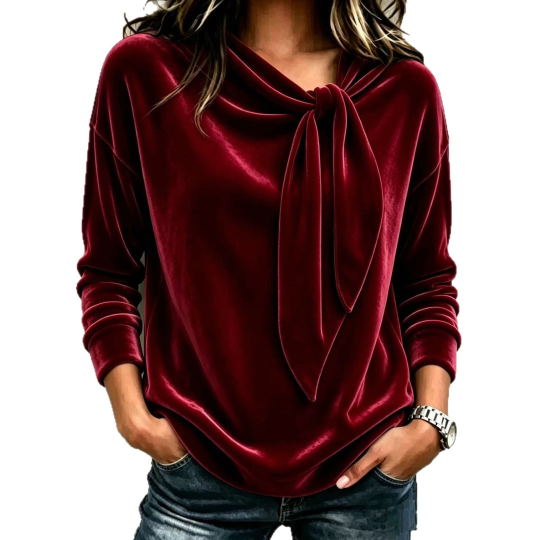 Damen Drapiertes Velours-Sweatshirt mit Knotenschalkragen Shop Nory